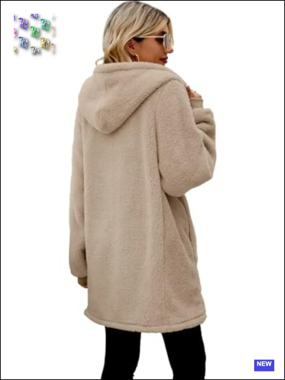 Oversized Fleece Zip Up Jacket with Pockets Sherpa Hoodie - Picture 3 of 6